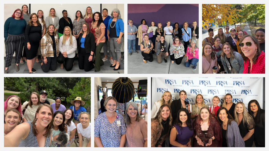 The Marketing and Communications department at Renown pose in a variety of group photos.