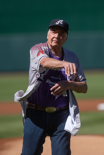 Dave Pierson throwing out first pitch at Reno Aces game